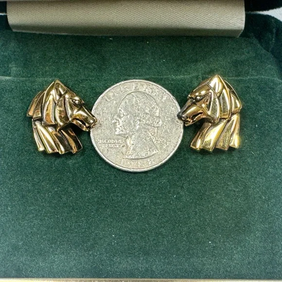 VTG Rick Cameron Wolf Head Cufflinks - Vermeil 925 Silver-Gilt 24k Gold Wildlife
